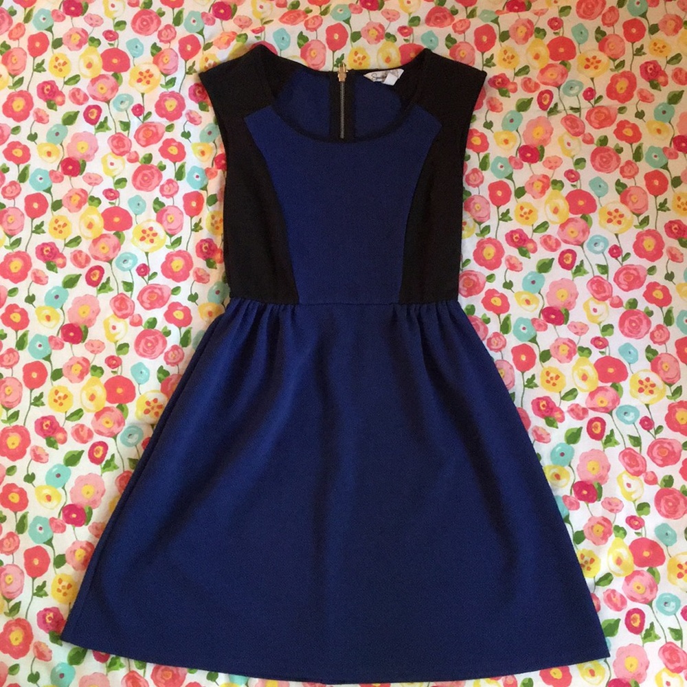 Blue and Black color block dress